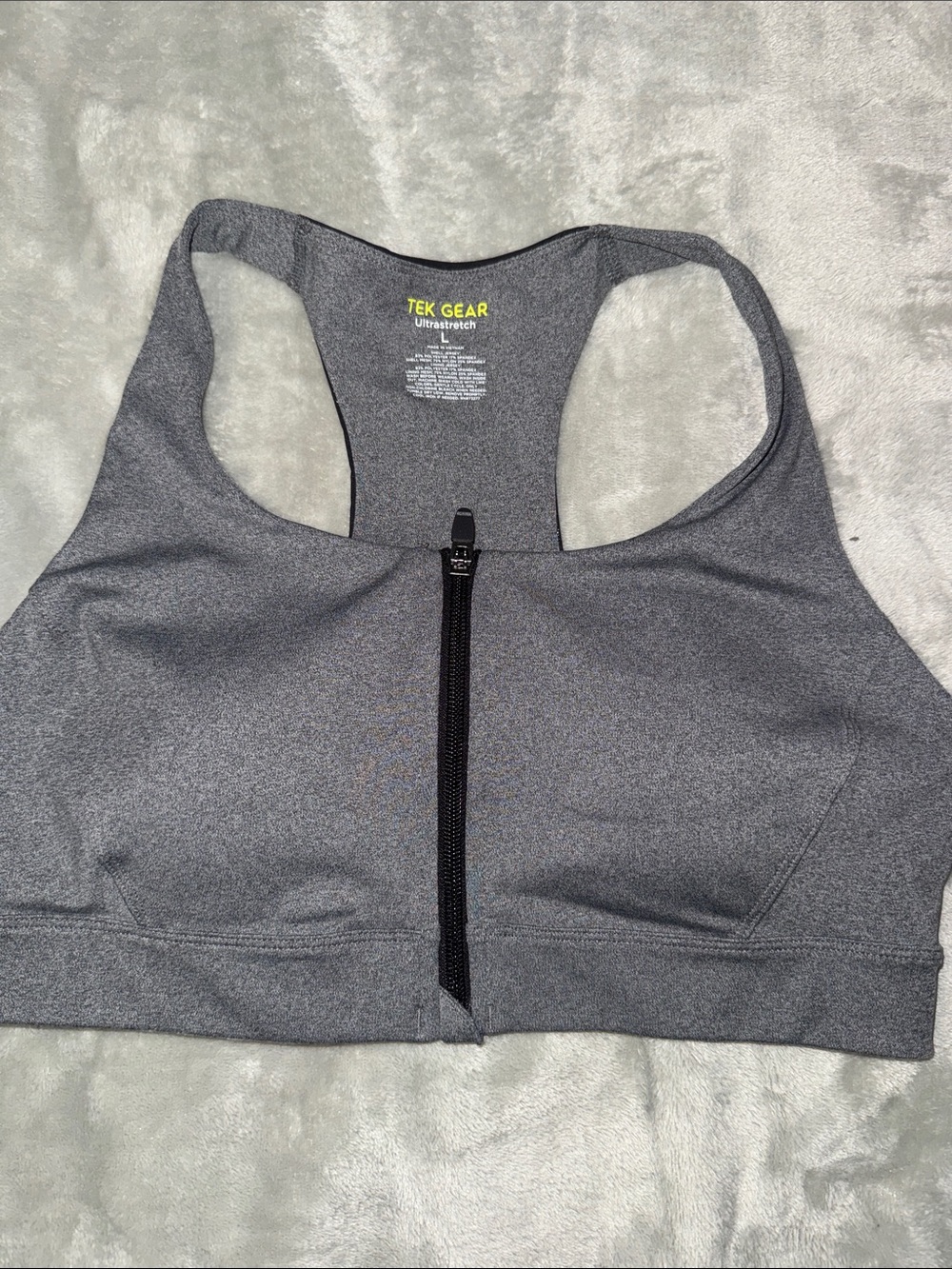 tek gear Gray Front-Zip Racerback Sports Bra